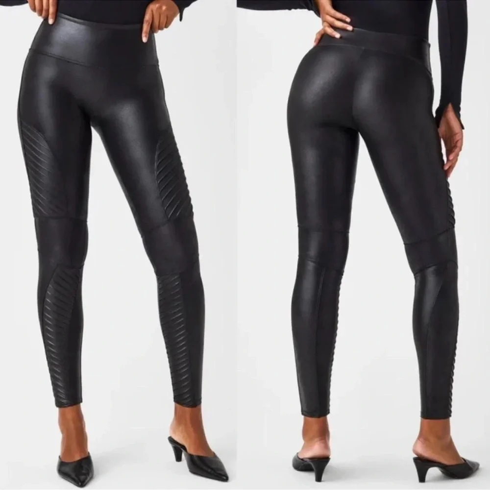 SPANX Black Faux Leather Leggings-size medium - Picture 5 of 16